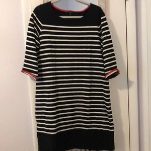 Talbots 100% cotton black/white dress w/red trim